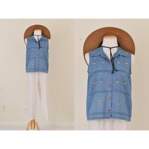 Vintage 80s Blue Sleeveless Shirt | size‎ M